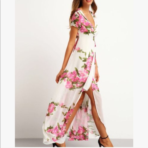 Pink floral wrap maxi dress - Picture 1 of 3